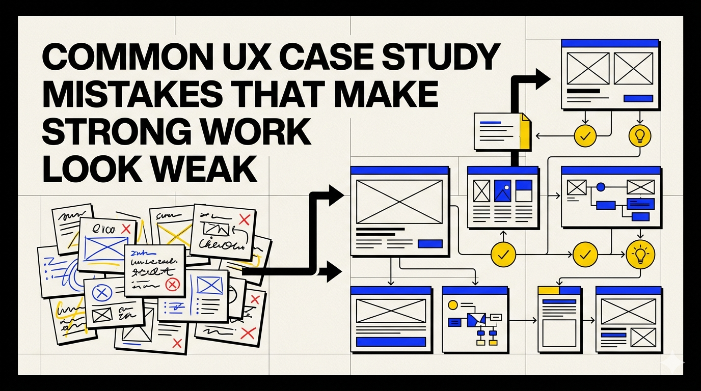 Editorial cover illustration for Common UX Case Study Mistakes That Make Strong Work Look Weak