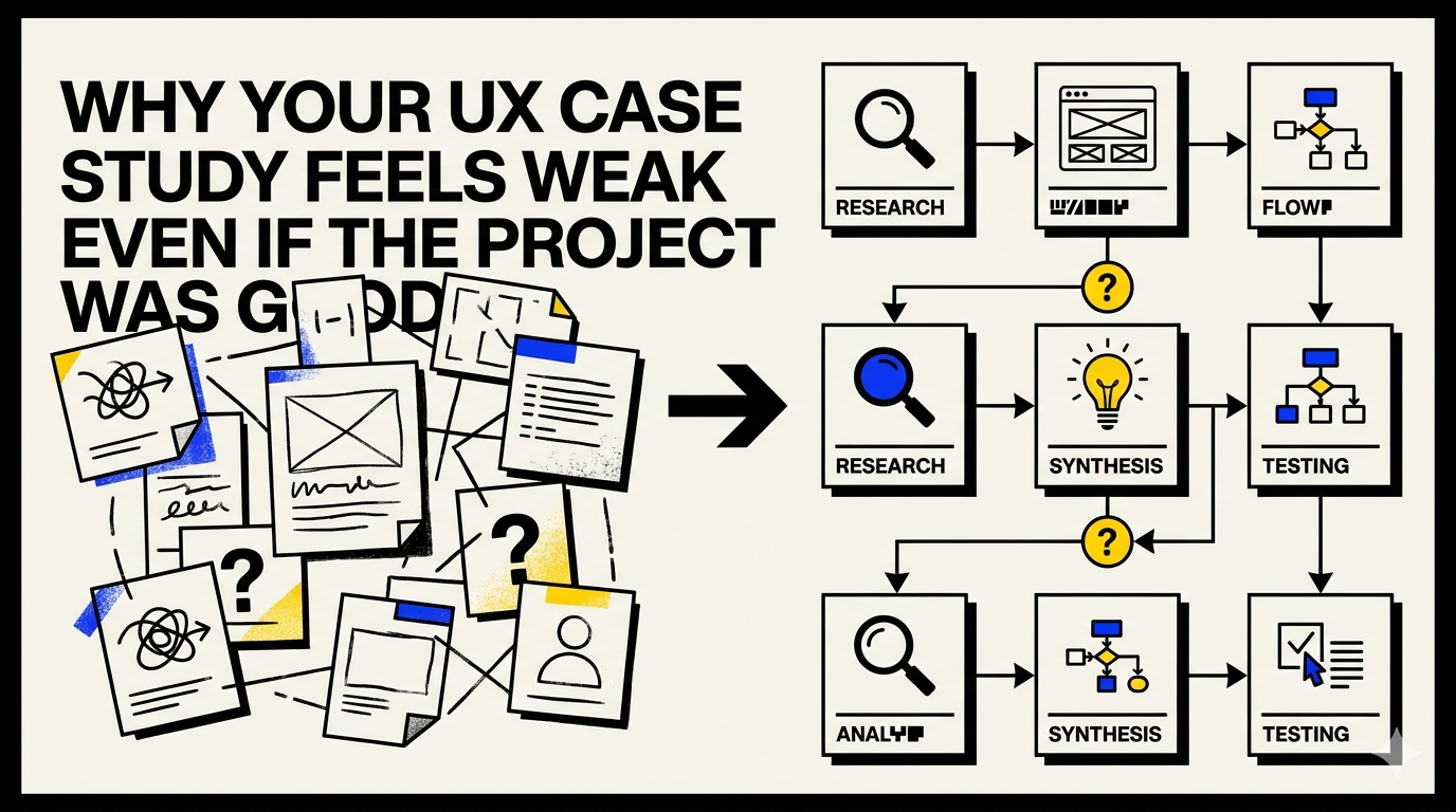 Editorial cover illustration for Why Your UX Case Study Feels Weak Even If the Project Was Good