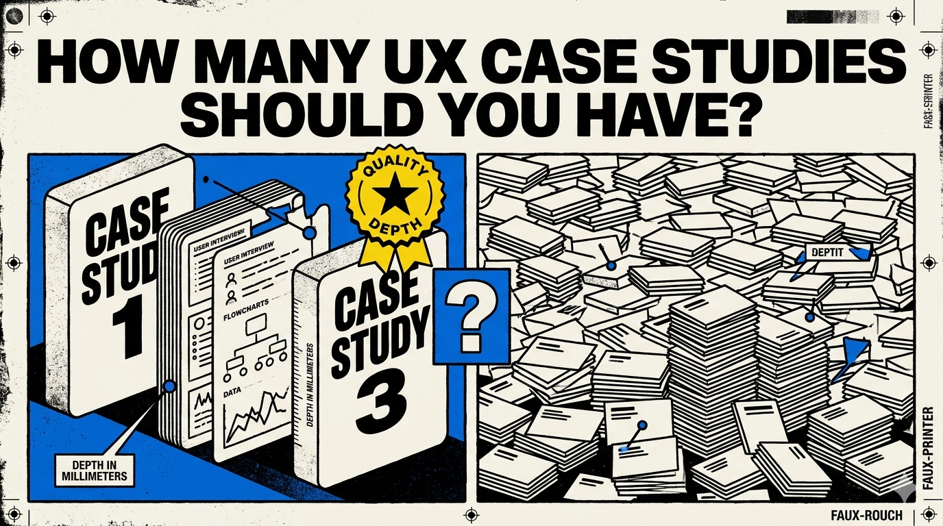 Neo-Brutalist editorial cover for How Many UX Case Studies Should You Have in Your Portfolio?