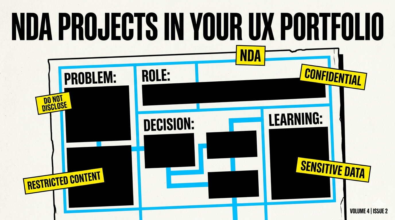 Neo-Brutalist editorial cover for How to Add NDA Projects to Your UX Portfolio Without Breaking Trust